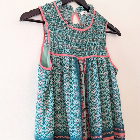 Green + Pink Paisley Pattern Flowy Summer Top Garden Fairy Floral Sleeveless M - Picture 2 of 6